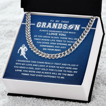 To My Dear Grandson Football - Cuban Link Necklace, Cuban Link Chain