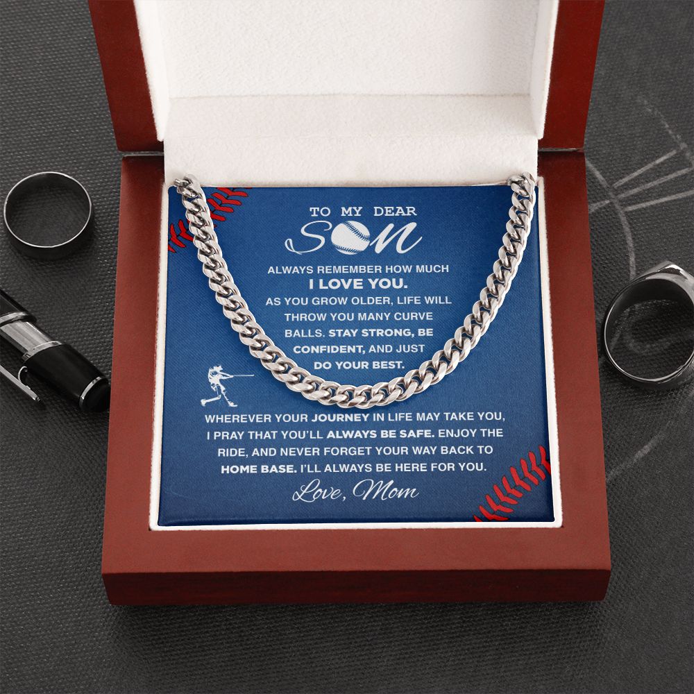 To My Dear Son Baseball - Cuban Link Necklace, Cuban Link Chain