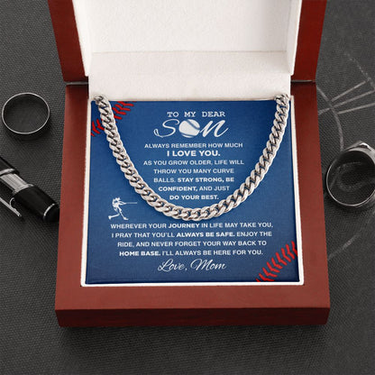 To My Dear Son Baseball - Cuban Link Necklace, Cuban Link Chain