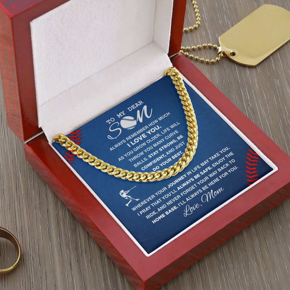To My Dear Son Baseball - Cuban Link Necklace, Cuban Link Chain