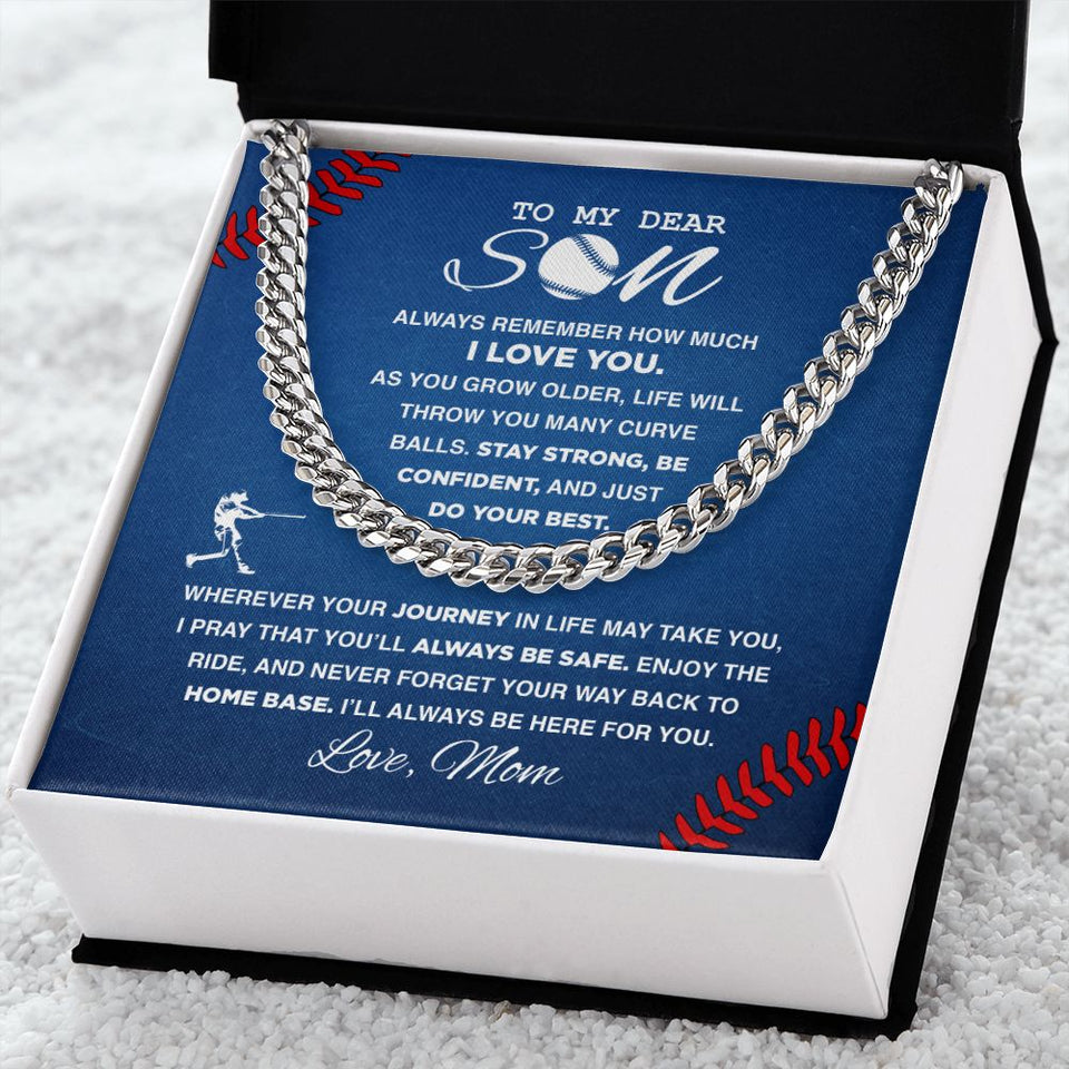 To My Dear Son Baseball - Cuban Link Necklace, Cuban Link Chain
