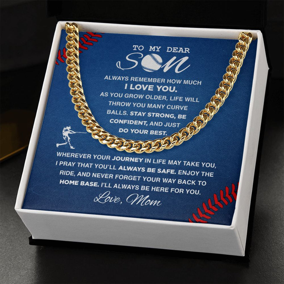 To My Dear Son Baseball - Cuban Link Necklace, Cuban Link Chain