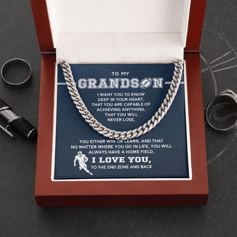 To My Football Grandson - Cuban Link Necklace, Cuban Link Chain