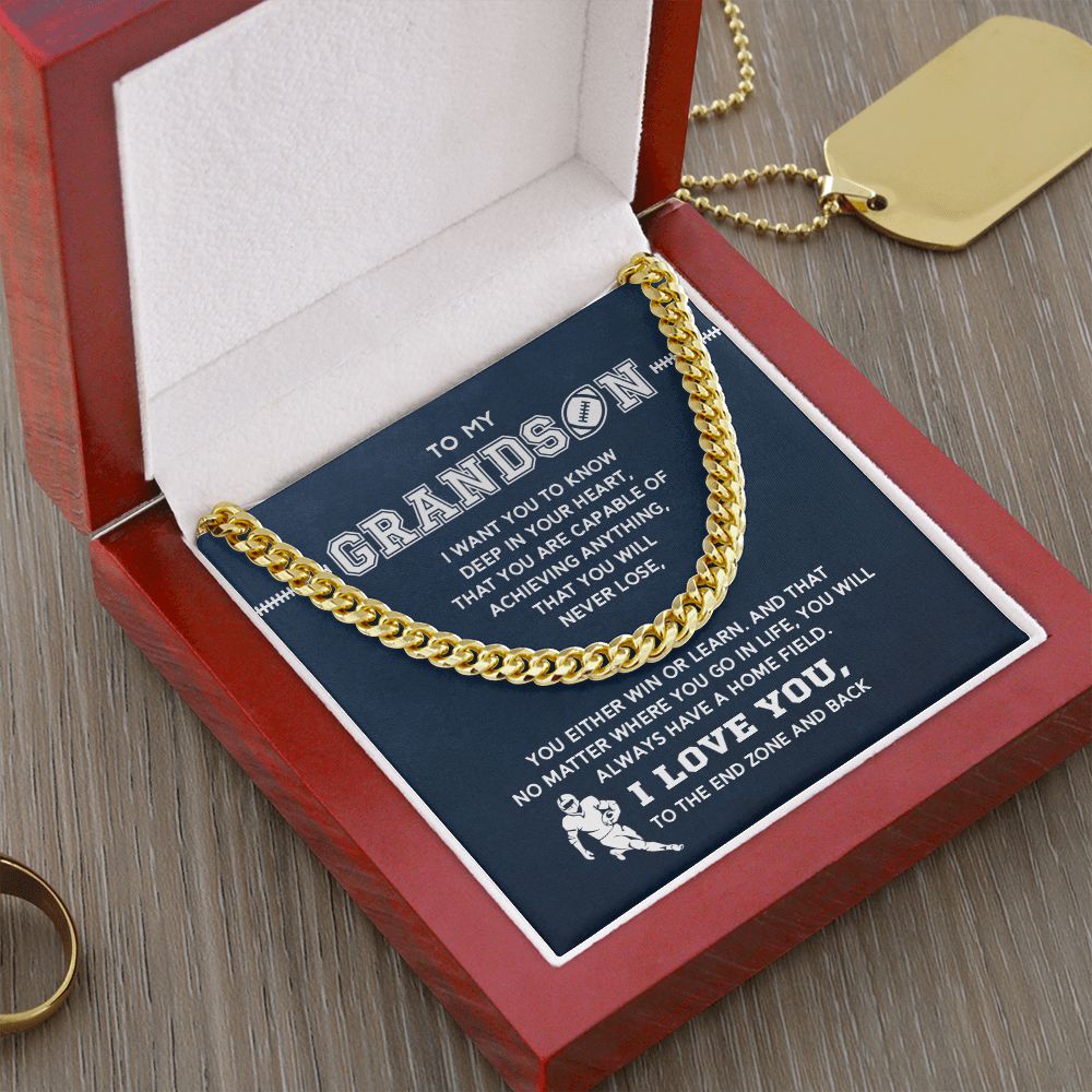 To My Football Grandson - Cuban Link Necklace, Cuban Link Chain