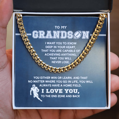 To My Football Grandson - Cuban Link Necklace, Cuban Link Chain