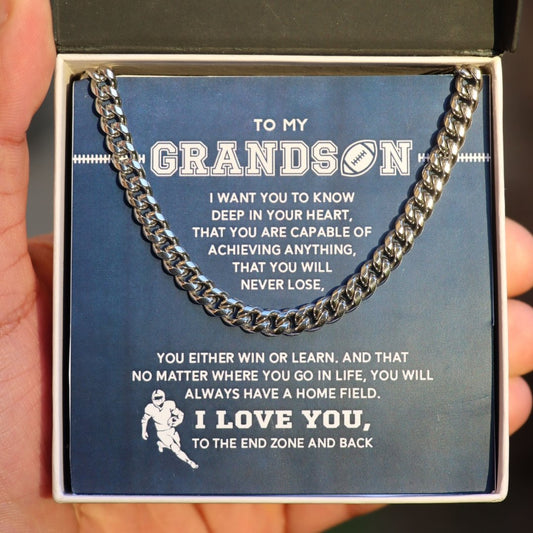 To My Football Grandson - Cuban Link Necklace, Cuban Link Chain