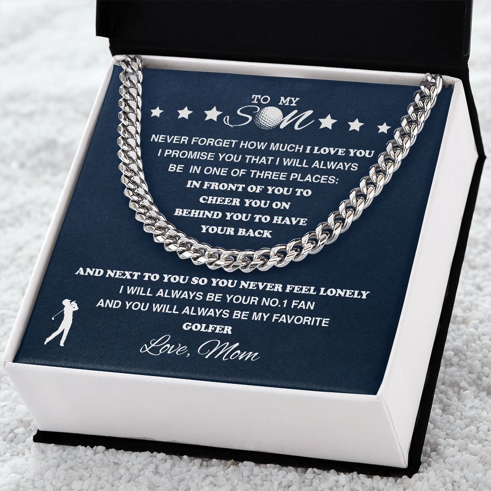 To My Golf Son - Cuban Link Necklace, From Mom, Cuban Link Chain