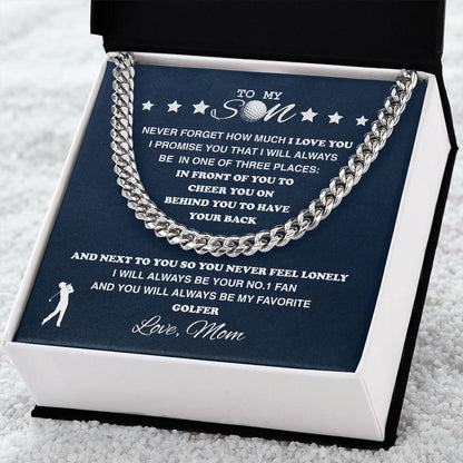 To My Golf Son - Cuban Link Necklace, From Mom, Cuban Link Chain