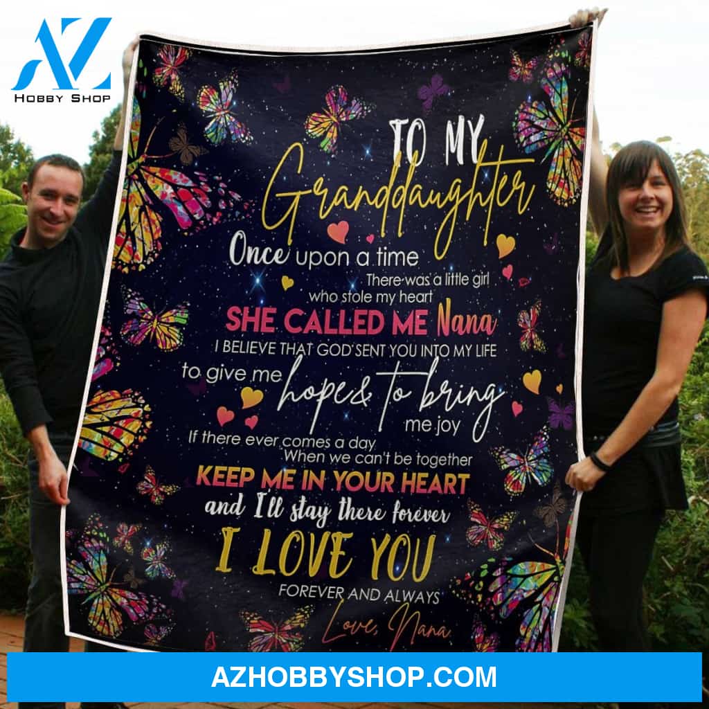 To My Granddaughter Blanket Butterfly Keep Me In Your Heart Gift From Nana Fleece Blanket