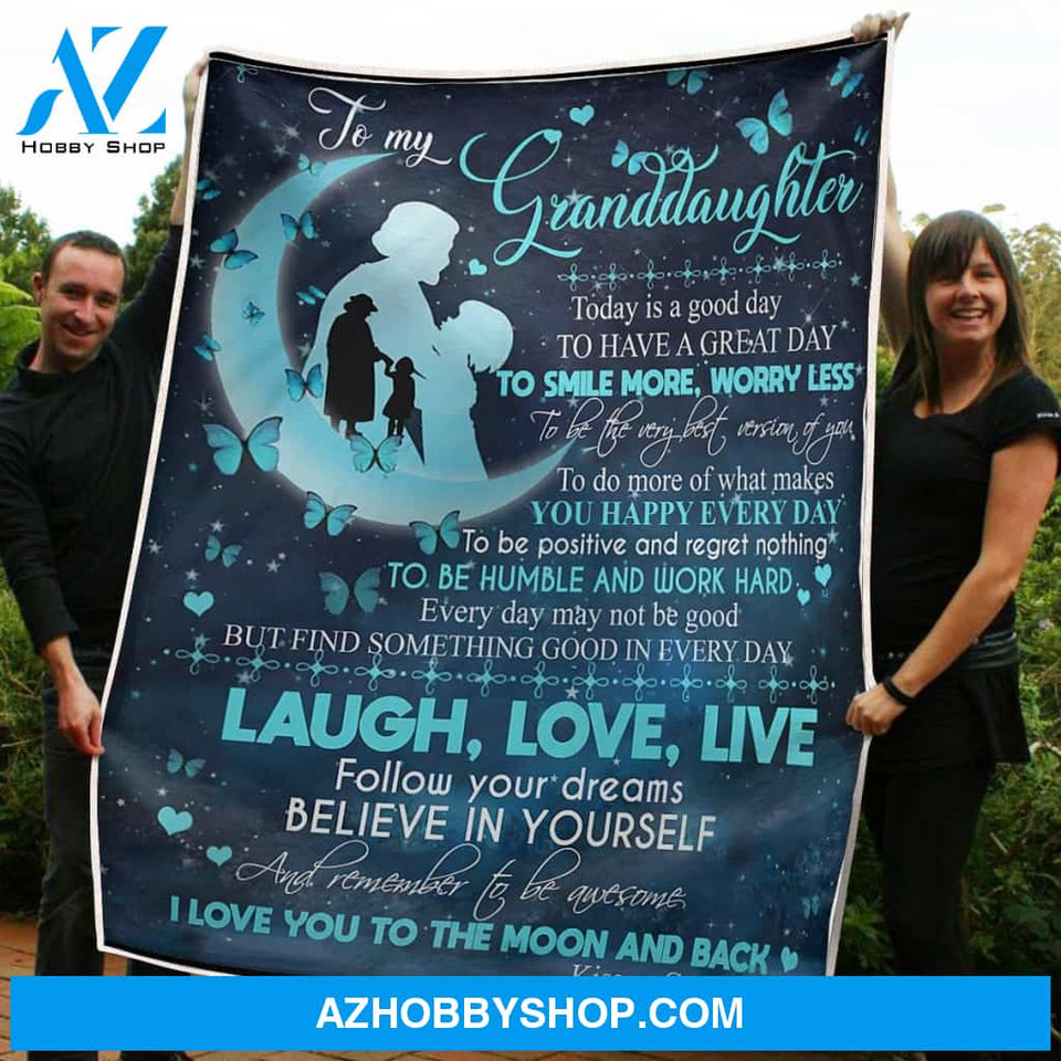 To My Granddaughter Blanket Butterfly Moon Gift From Grandma Fleece Blanket Gift Mom