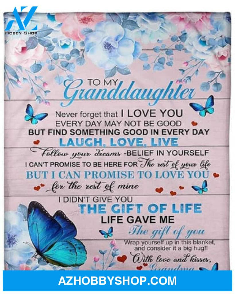 To My Granddaughter, Blue Butterfly On Flower Blanket,Gift for Granddaughter Family 