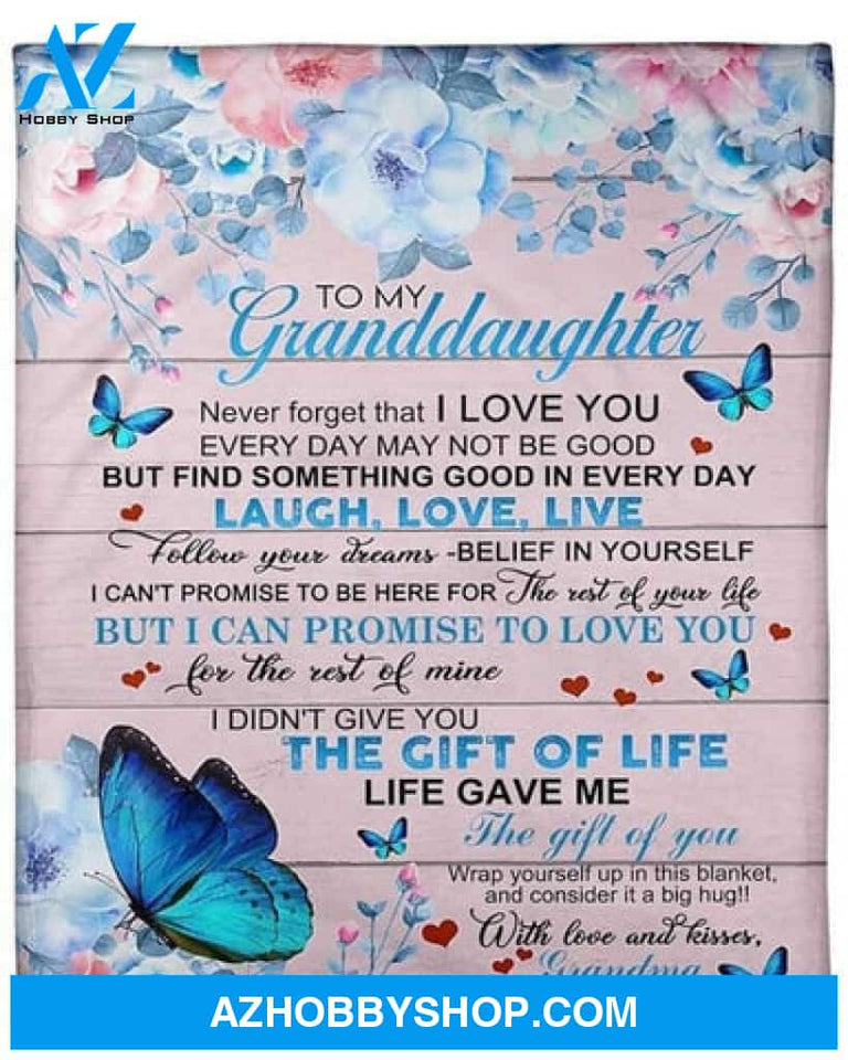 To My Granddaughter, Blue Butterfly On Flower Blanket,Gift for Granddaughter Family 