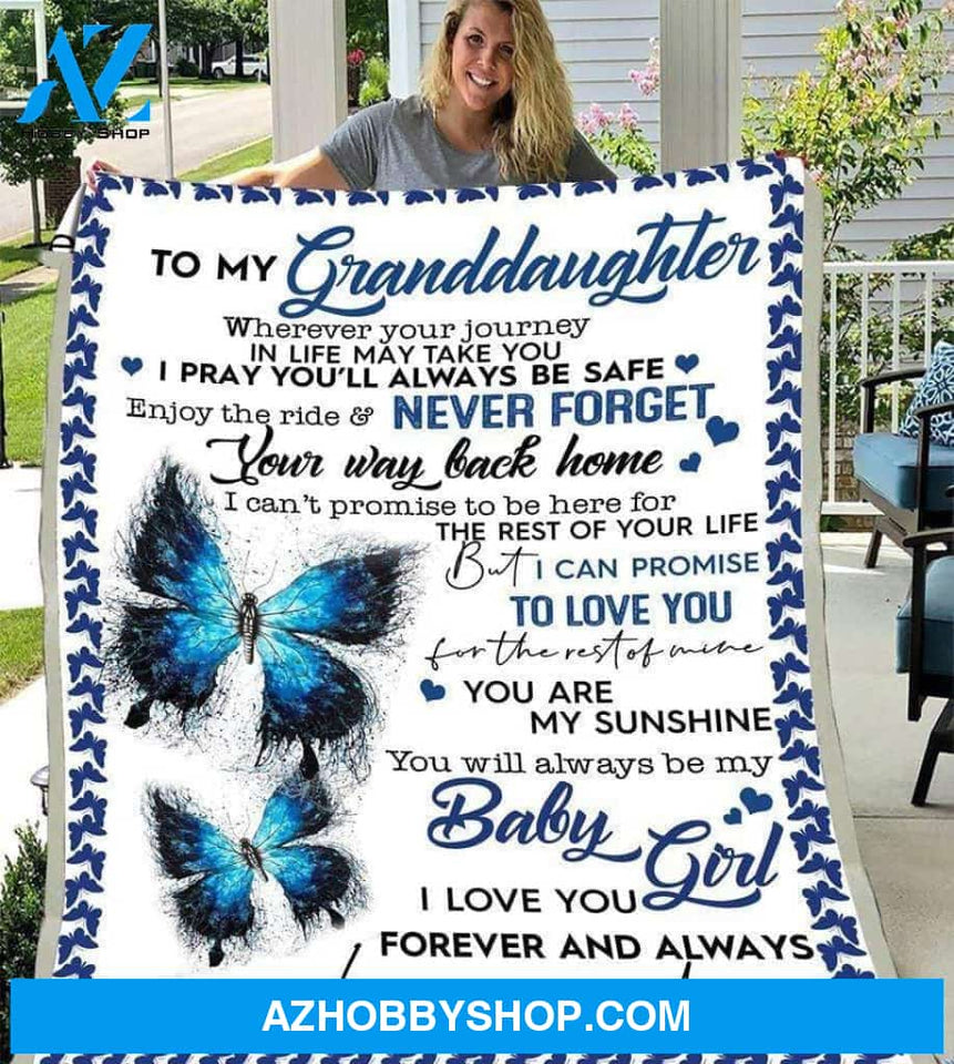 Personalized To My Granddaughter Butterfly Fleece Blanket From Grandma I Love You Forever and Always Great Customized Blanket For Birthday Christmas Thanksgiving
