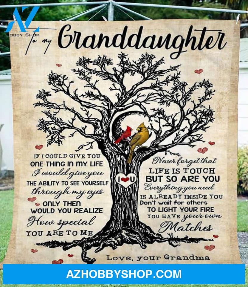 Personalized To My Granddaughter Cardinal Bird Fleece Blanket From Grandma Never Forget That Life Is Touch Great Customized Blanket For Birthday Christmas Thanksgiving