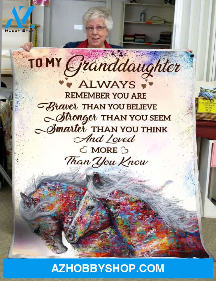 Personalized To My Granddaughter Colorful Horse Fleece Blanket You Are Braver Than You Believe Great Customized Blanket For Birthday Christmas Thanksgiving