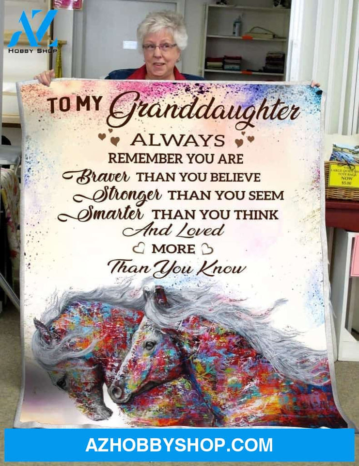 Personalized To My Granddaughter Colorful Horse Fleece Blanket You Are Braver Than You Believe Great Customized Blanket For Birthday Christmas Thanksgiving