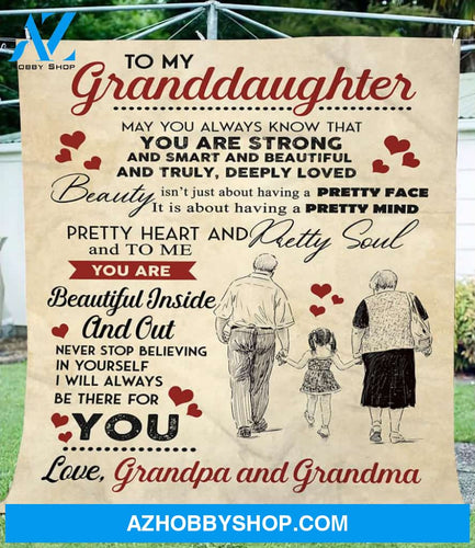 Personalized To My Granddaughter Fleece Blanket From Grandma and Grandpa You Are Strong and Smart and Beautiful and Truly, Deeply Loved Great Customized Blanket For Birthday Christmas Thanksgiving