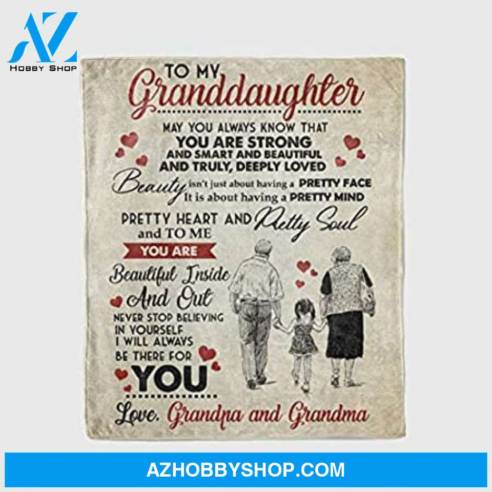 Personalized To My Granddaughter Fleece Blanket from Grandpa and Grandma You are Strong and Smart and Beautiful Great Customized Blanket for Birthday Christmas Thanksgiving