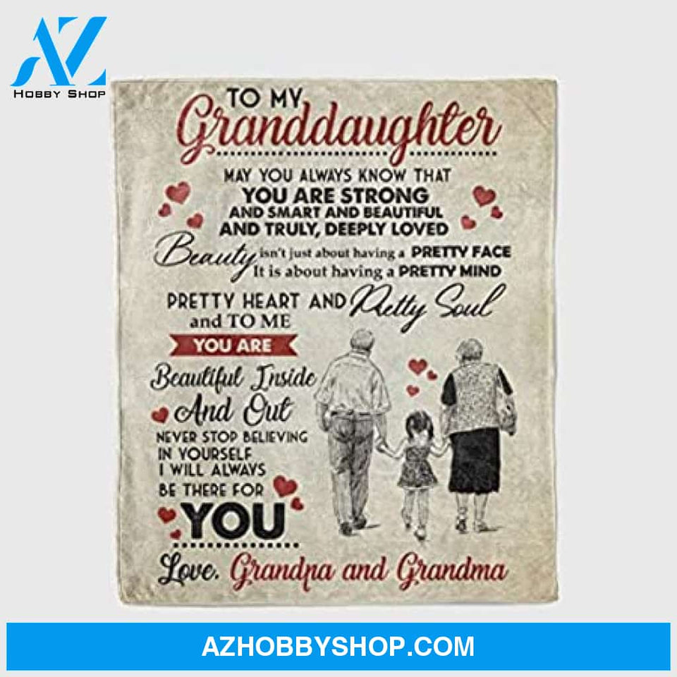 Personalized To My Granddaughter Fleece Blanket from Grandpa and Grandma You are Strong and Smart and Beautiful Great Customized Blanket for Birthday Christmas Thanksgiving
