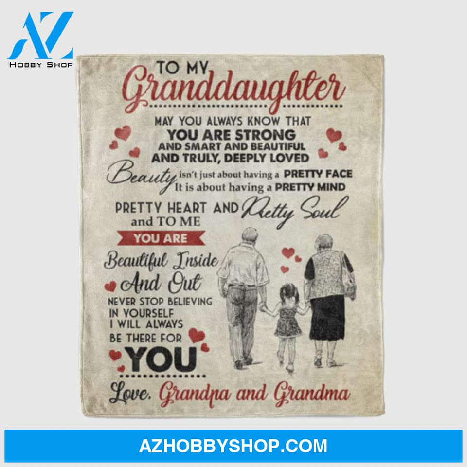 Personalized To My Granddaughter Fleece Blanket From Grandpa And Grandma you Are Strong and Smart and Beautiful Great Customized Blanket For Birthday Christmas Thanksgiving