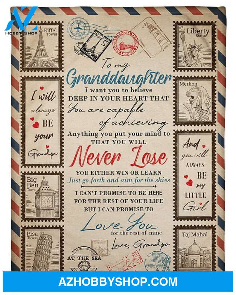 Personalized To My Granddaughter Fleece Blanket From Grandpa You Are Capable Of Achieving Anything Great Customized Blanket For Birthday Christmas Thanksgiving