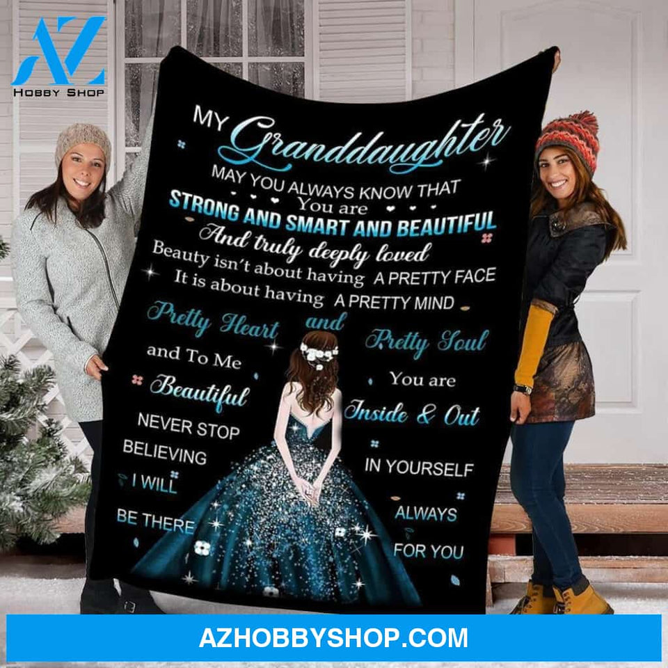 Personalized To My Granddaughter Fleece Blanket Girl Strong and Smart and Beautiful Great Customized Blanket For Birthday Christmas Thanksgiving