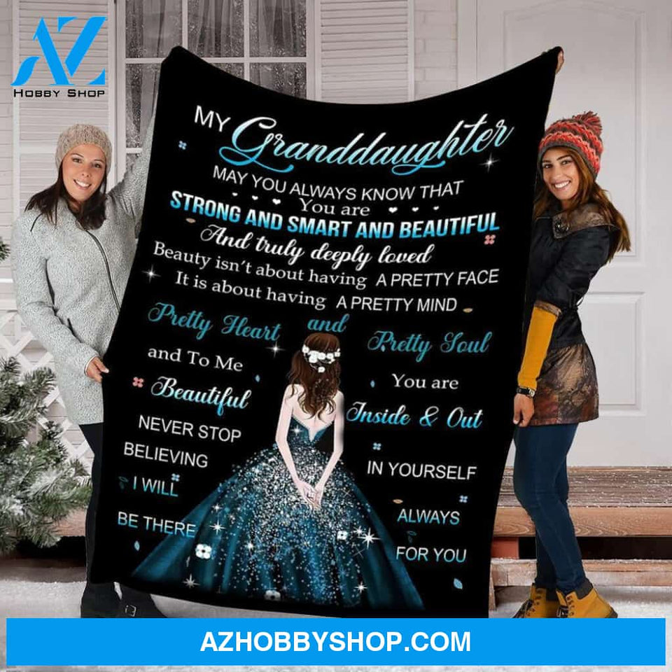 Personalized To My Granddaughter Fleece Blanket Girl Strong and Smart and Beautiful Great Customized Blanket For Birthday Christmas Thanksgiving