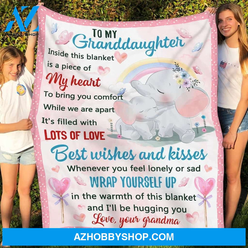Personalized To My Granddaughter Lovely Elephants Fleece Blanket From Grandma I'll Be Hugging You Great Customized Blanket For Birthday Christmas Thanksgiving