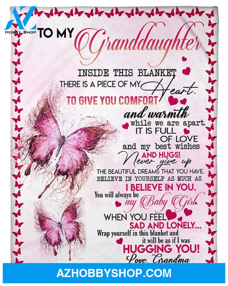 Personalized To My Granddaughter Pink Butterfly Fleece Blanket From Grandma You Will Always Be My Baby Girl Great Customized Blanket For Birthday Christmas Thanksgiving