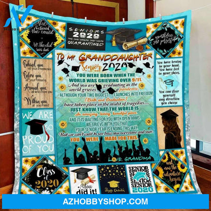 To My Granddaughter Senior 2020 Grandma Quilt Blanket - FitWearPro