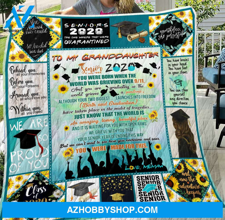 To My Granddaughter Senior 2020 Memaw Quilt Blanket - FitWearPro