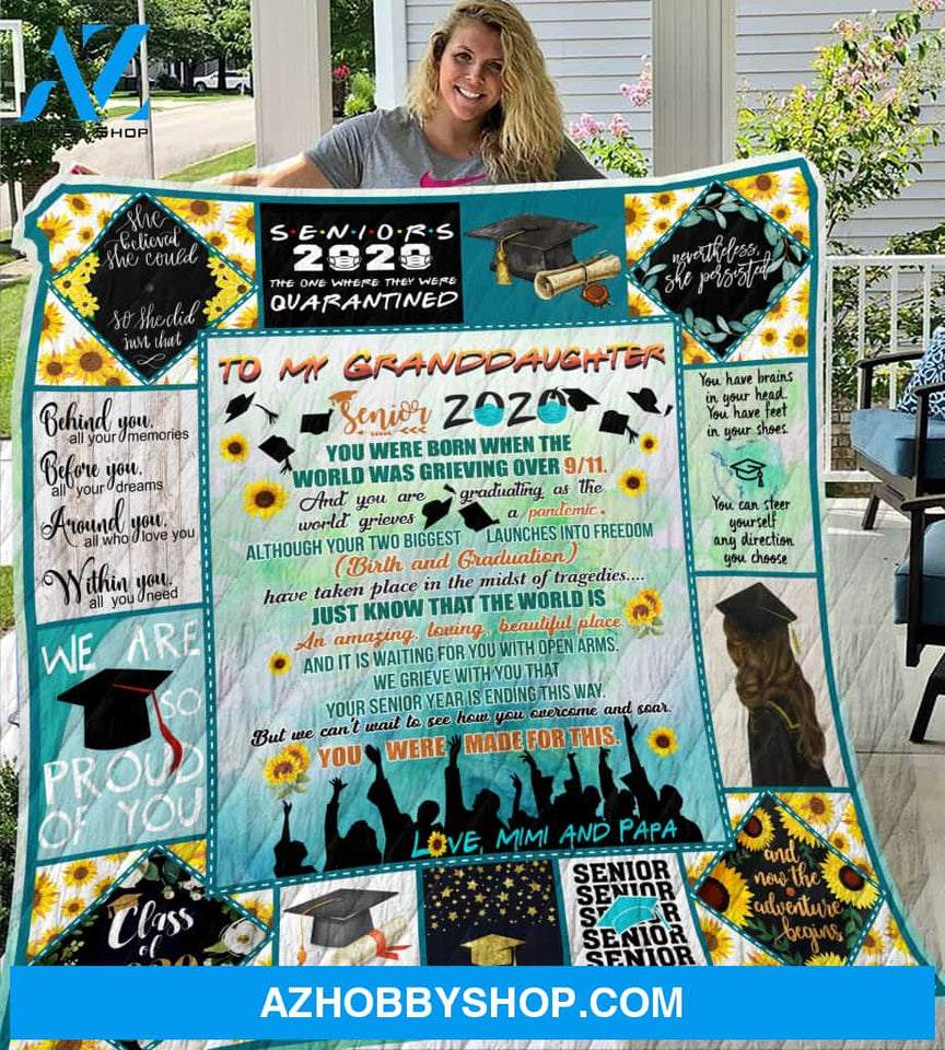 To My Granddaughter Senior 2020 Mimi and Papa Quilt Blanket - FitWearPro