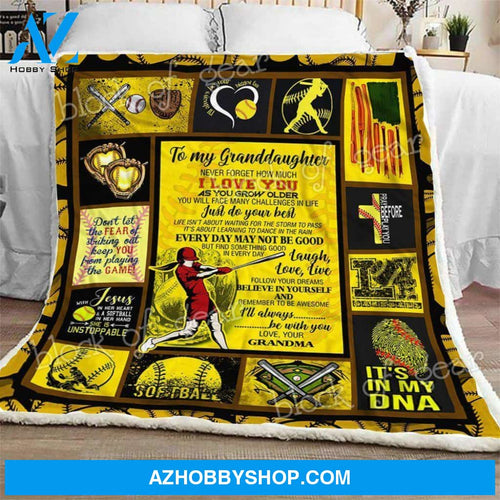 To My Granddaughter Softball Fleece Blanket - Gift For Granddaughter | Family Blanket