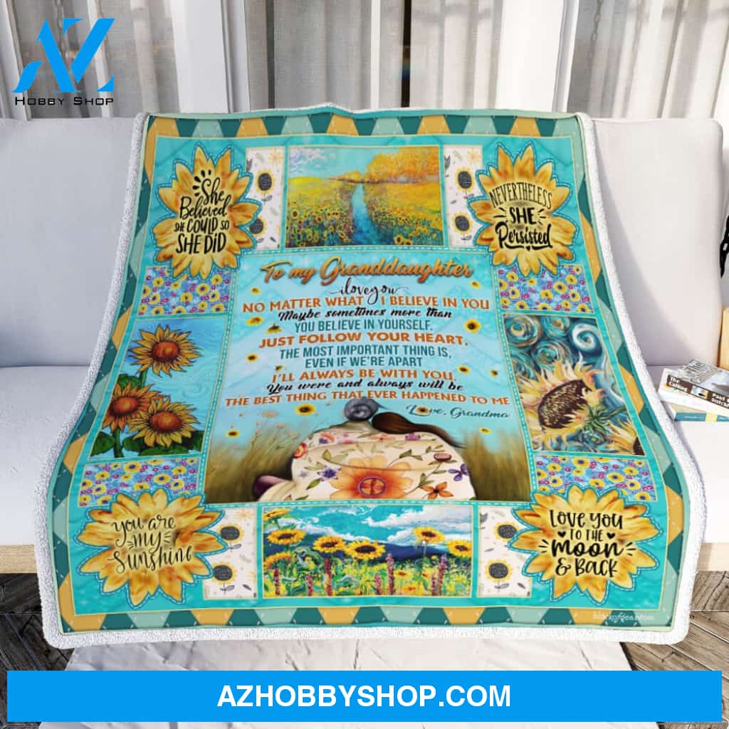 Personalized To My Granddaughter Sunflower Fleece Blanket From Grandma You Are My Sunshine Great Customized Blanket For Birthday Christmas Thanksgiving