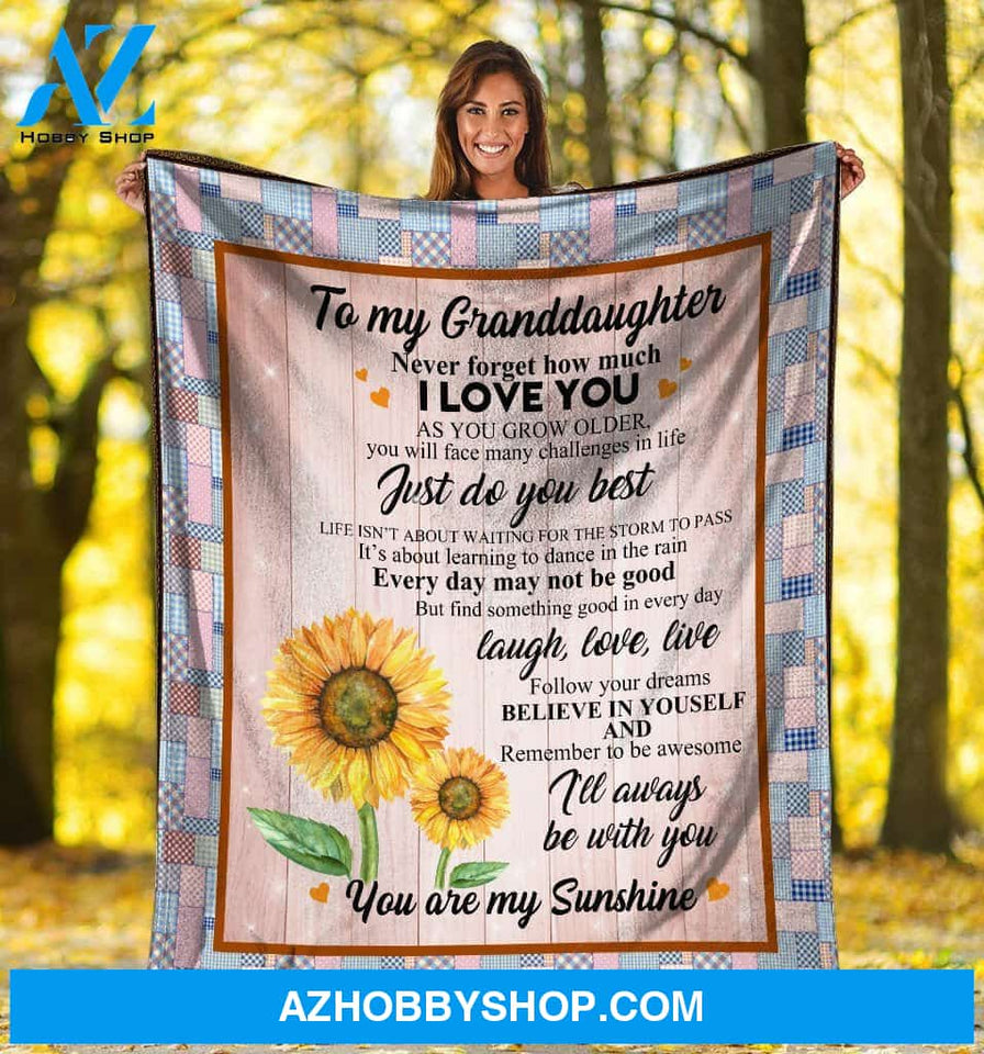 Personalized To My Granddaughter Sunflower Fleece Blanket You Are my Sunshine Great Customized Blanket For Birthday Christmas Thanksgiving