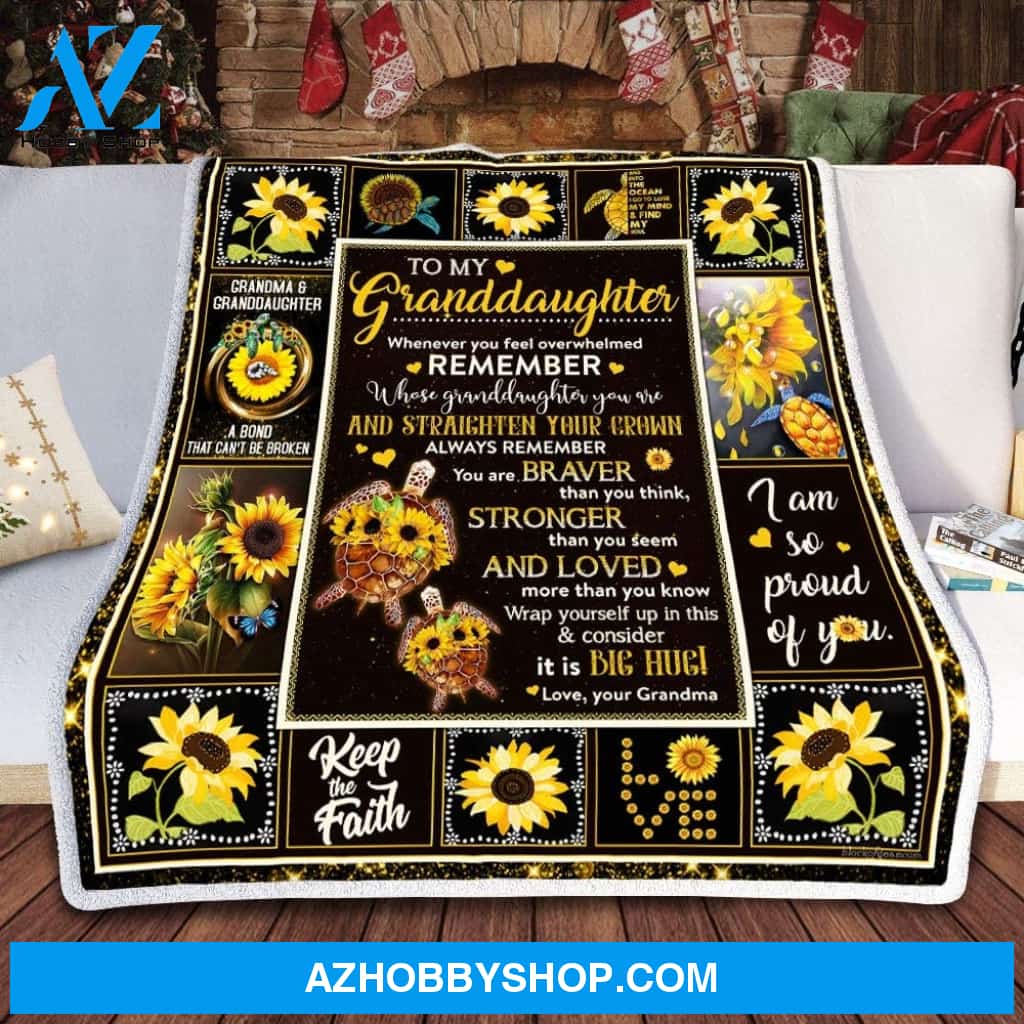 Personalized to My Granddaughter Sunflower Turtle Fleece Blanket from Grandma When Never You Feel Overwhelmed Great Customized Blanket for Birthday Christmas Thanksgiving