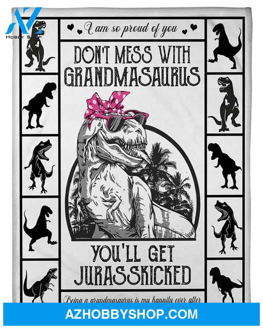 To My Grandma Dinosaur Fleece Blanket Don't Mess With Grandmasaurus Great Customized Gift For Birthday Christmas Thanksgiving Mother's Day