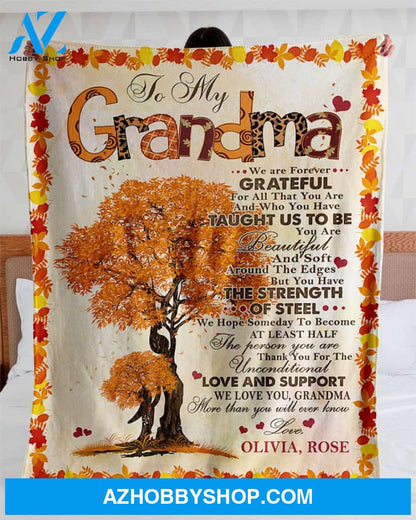 Personalized To My Grandma Tree Fleece Blanket We Are Forever Grateful Great Customized Gifts For Birthday Christmas Thanksgiving Mother's Day