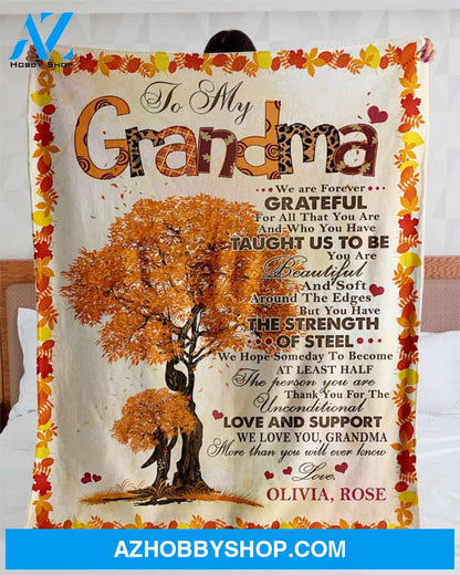 Personalized To My Grandma Tree Fleece Blanket We Are Forever Grateful Great Customized Gifts For Birthday Christmas Thanksgiving Mother's Day