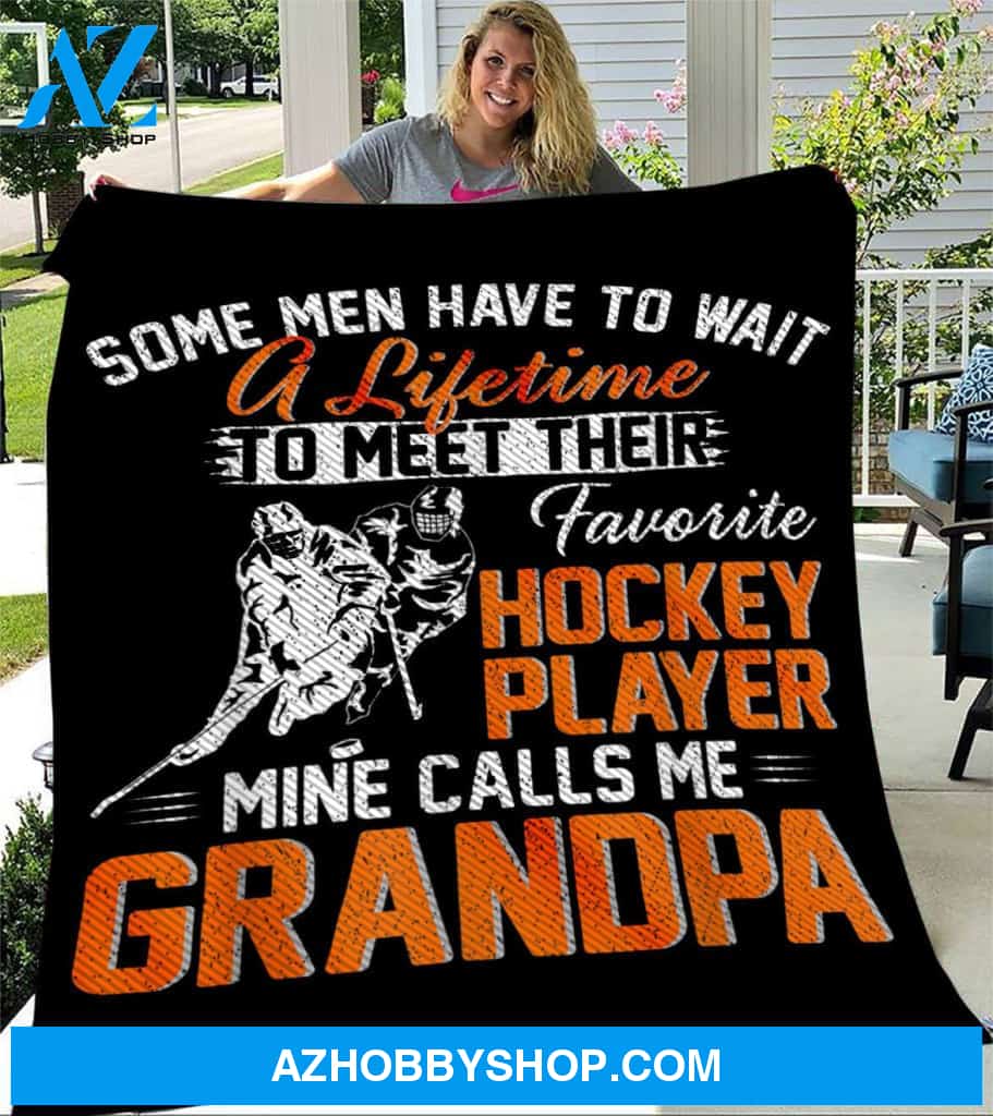 To My Grandpa Fleece Blanket My Favorite Hockey Player Calls Me Grandpa Great Customized Blanket Gift For Father's Day Birthday Christmas Thanksgiving