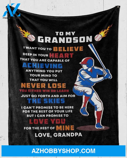 Personalized To My Grandson Baseball Fleece Blanket From Grandpa You Will Never Lose Great Customized Blanket For Birthday Christmas Thanksgiving