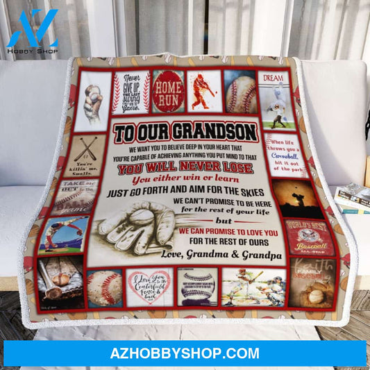 Personalized To My Grandson Baseball Fleece Blanket From Grandparent You Will Never Lose Great Customized Gift For Birthday Christmas Thanksgiving