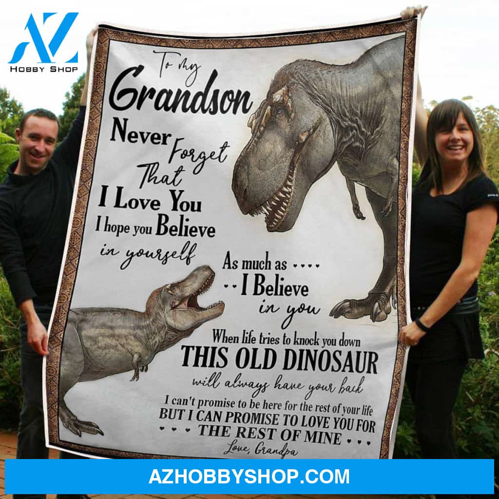 To My Grandson Blanket Old Dinosaur Always Have Your Back Gift From Grandpa Fleece Blanket
