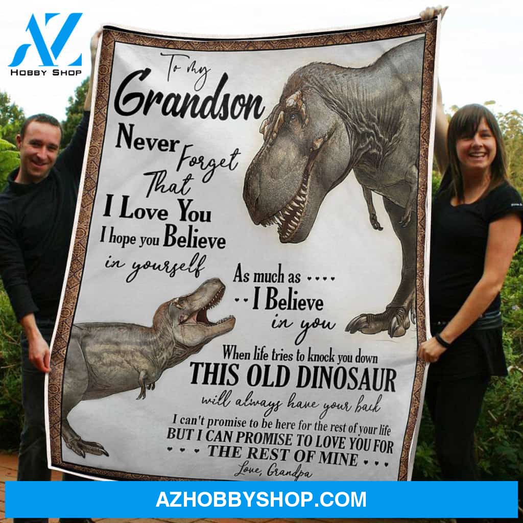 To My Grandson Blanket Old Dinosaur Always Have Your Back Gift From Grandpa Fleece Blanket