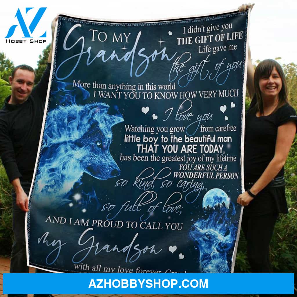 To My Grandson Blanket Wolf You Are So Kind Caring And Full Of Love Gift From Grandma Fleece Blanket Unique Gifts