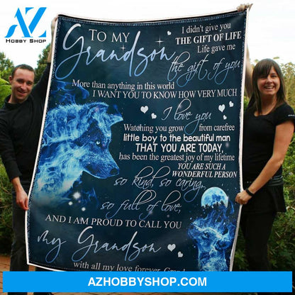 To My Grandson Blanket Wolf You Are So Kind Caring And Full Of Love Gift From Grandma Fleece Blanket Unique Gifts
