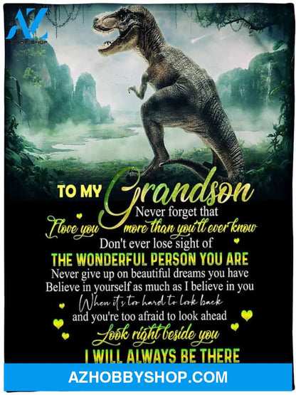 Personalized to My Grandson Dinosaur Fleece Blanket from Grandma Mimi I Will Always Be There Great Customized Gift for Birthday Christmas Thanksgiving