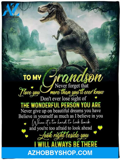 Personalized to My Grandson Dinosaur Fleece Blanket from Grandma Mimi I Will Always Be There Great Customized Gift for Birthday Christmas Thanksgiving