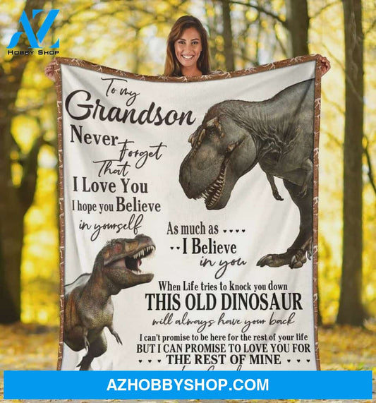 Personalized To My Grandson Dinosaur Fleece Blanket From Grandma Never Forget That I Love You Great Customized Blanket For Birthday Christmas Thanksgiving