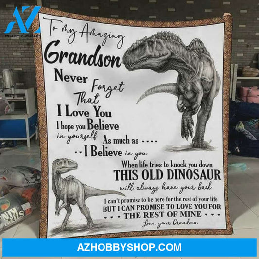Personalized To My Grandson Dinosaur Fleece Blanket From Grandma Never Forget That I Love You Great Great Customized Blanket For Birthday Christmas Thanksgiving